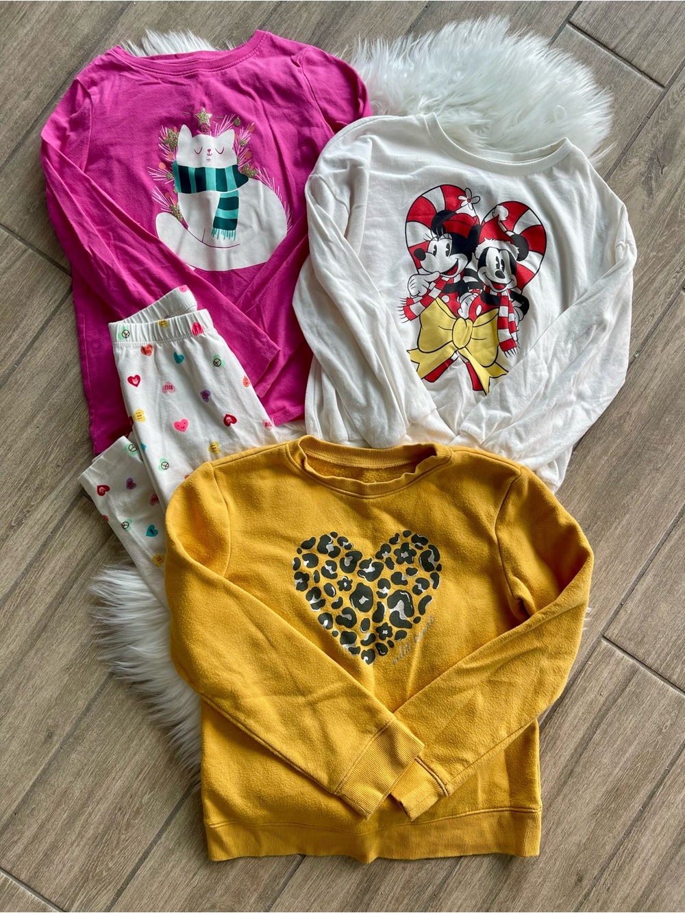 Girls' Cozy Graphic Pullover Trio + Pants - Pink, White, Mustard